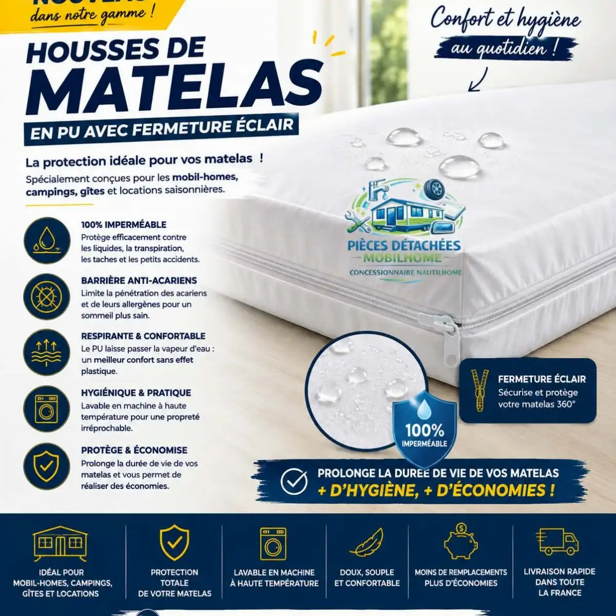 HOUSSE INTEGRALE GRISE DE MATELAS en PU (polyuréthane) 160 X 200 X 20